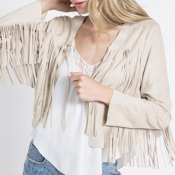 Vocal Jackets & Blazers - new VOCAL TASSELS FAUX SUEDE FRINGE JACKET boho western camel S-XL cropped rodeo